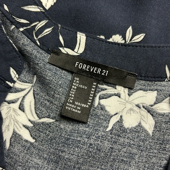 Forever 21 Navy Blue VNeck Dress w/ White Orchid Allover Print, Sz M - Picture 7 of 11